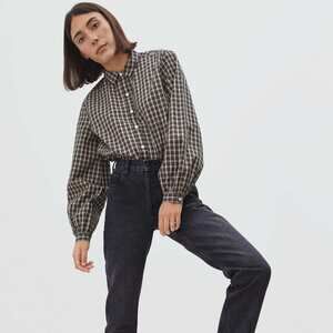 Everlane The Organic Cotton Prep Shirt in Tan Plaid - Size 6